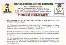 RESUMPTION OF NATIONWIDE CONTINUOUS VOTER REGISTRATION (CVR) FOR FINAL PHASE
