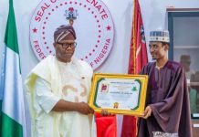 PRESIDENT OF THE SENATE AKPABIO RECEIVES PAR-EXCELLENCE AWARD FROM AREWA REVIVAL PROJECT